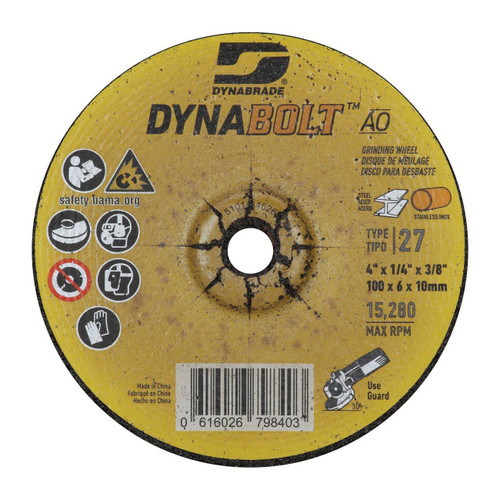 Dynabrade 79840 DynaBolt AO 4" x 1/4" x 3/8" T27 Grinding Wheel