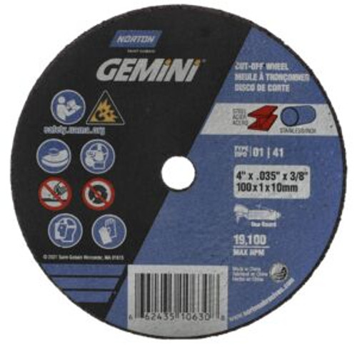 Norton 66243510630 4 x .035 x 3/8 In. Gemini Cut-Off Wheel A 60 O T01/41