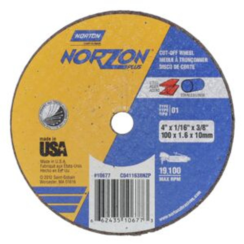 Norton 66243510677 4 x 1/16 x 3/8 In. NorZon Plus Cut-Off Wheel SGZ 36 T BNA T01/41