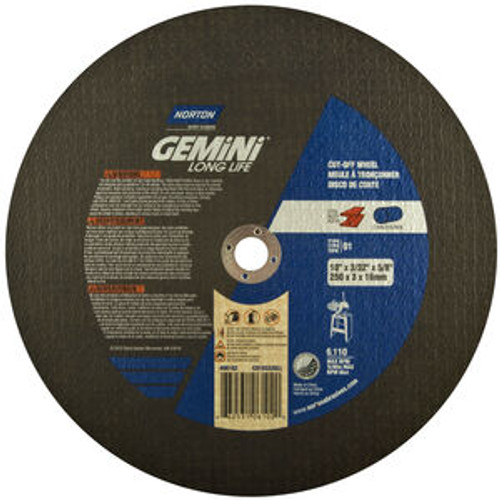 Norton 66253106102 10 x 3/32 x 5/8 In. Gemini Long Life Stationary Saw Cut-Off Wheel 57A 24 T T01/41