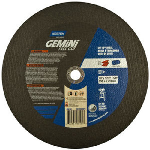 Norton 66253106101 10 x 3/32 x 5/8 In. Gemini Free Cut Stationary Saw Cut-Off Wheel 57A 30 R T01/41