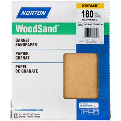 Norton 07660701580 9 x 11 In. WoodSand Paper Sheet 180 Grit A511 Garnet