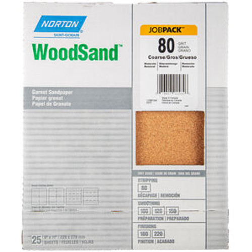 Norton 07660701584 9 x 11 In. WoodSand Paper Sheet 80 Grit A513 Garnet