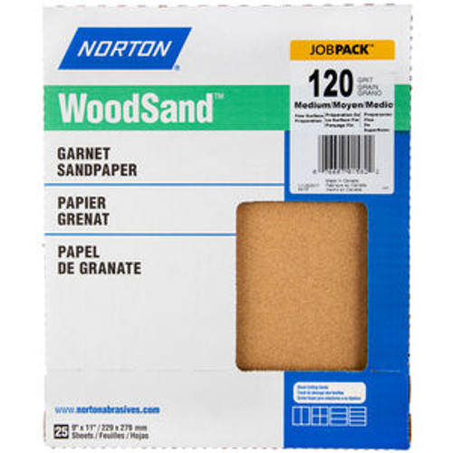 Norton 07660701582 9 x 11 In. WoodSand Paper Sheet 120 Grit A513 Garnet