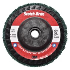Scotch-Brite Clean and Strip XT Pro Extra Cut Disc, XC-DC, A/O Extra Coarse, Green, 4-1/2" x 7/8", Type 27, 10 per case