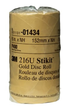 3M Stikit Gold Disc Roll, 01434, 6", P400, 175 discs per roll, 6 rolls per case