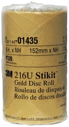 3M Stikit Gold Disc Roll, 01435, 6", P320, 175 discs per roll, 6 rolls per case