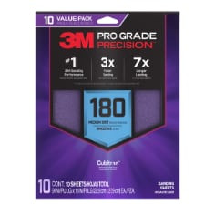 3M Pro Grade Precision Faster Sanding Sheets w/ NO-SLIP GRIP Backing SHR180-PGP-10T, 9" x 11", 180 Gr, 10 Sht per pack