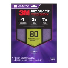 3M Pro Grade Precision Faster Sanding Sheets w/ NO-SLIP GRIP Backing SHR80-PGP-10T, 9" x 11", 80 Gr, 10 Sht per pack
