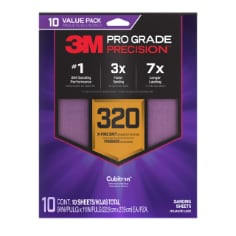 3M Pro Grade Precision Faster Sanding Sheets w/ NO-SLIP GRIP Backing SHR320-PGP-10T, 9" x 11", 320 Gr, 10 Sht per pack
