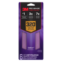 3M Pro Grade Precision Faster Sanding Sheets w/ NO-SLIP GRIP Backing,SHTR320-PGP-6T,3 2/3" x 9", 320 Gr, 6 Shts per pack