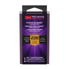 3M Pro Grade Precision Faster Sanding Sanding Block Sponge FSB220-PGP-1T, 2.5in x 4.5in x 1in, 220 grit, 12 per case