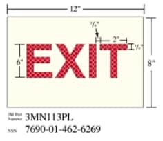 3M Photoluminescent Film 6900, Shipboard Sign 3MN113PL, 12" x 8", EXIT, 10 per packkage