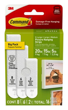 Command White Picture Hanging Strip Mixed Pack 17218-16ES, 16 Pairs