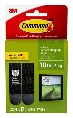 Command 10 lb Black Picture Hanging Strips 17204BLK-12ES, Value Pack, 12 Pairs