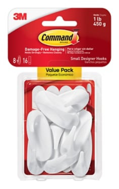 Command Designer Hooks Value Pack 17082-8ES, 8 small hooks, 16 small strips