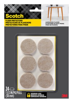 Scotch Round Felt Pads SP804-NA, Beige, 1.5", 24 per pack