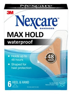 Nexcare Max-Hold Heel/Hand Waterproof Bandages MHWH-06, 1.75" x 2.81" (44 mm x 71 mm)