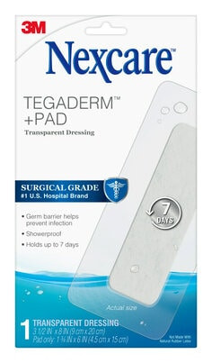 Nexcare Tegaderm + Pad Transparent Dressing W3590, 3 1/2" x 8", (9 cm x 20 cm)