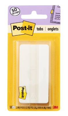 Post-it Durable Tabs 686F-50WH3IN, 3". x 1.5 (76,2 mm x 38 mm) White 24 pk per case