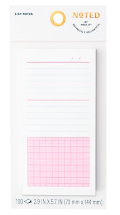 Post-it Noted List Notes NTD11-36-4, White Pink, 2.9" x 5.7in (73.6 mm x 144.7 mm)