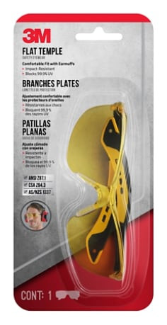 3M Flat Temple Eyewear Anti-Scratch, 47013H1-DC, Black/Yellow, Amber Lens, 6 per case