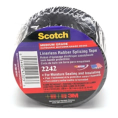 3M Linerless Electrical Rubber Tape 2242, 1-1/2" x 15 ft, 1" core, Black, 1 roll per carton, 12 rolls per case