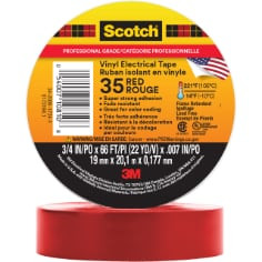 Scotch Vinyl Color Coding Electrical Tape 35, 3/4" x 66 ft, Red, 10 rolls per carton, 100 rolls per case