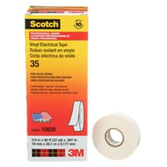 Scotch Vinyl Color Coding Electrical Tape 35, 3/4" x 66 ft, White, 10 rolls per carton, 100 rolls per case