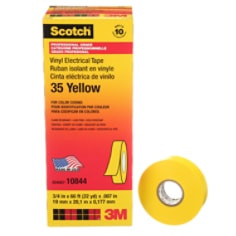 Scotch Vinyl Color Coding Electrical Tape 35, 3/4" x 66 ft, Yellow, 10 rolls per carton, 100 rolls per case