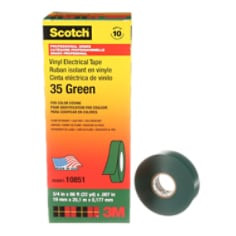 Scotch Vinyl Color Coding Electrical Tape 35, 3/4" x 66 ft, Green, 10 rolls per carton, 100 rolls per case