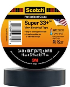 Scotch Super 33+ Vinyl Electrical Tape, 3/4" x 36 yd, Black, 48 rolls per case