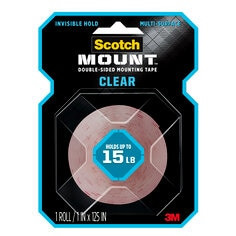 Scotch-Mount Clear Double-Sided Mounting Tape 410H-MED, 1" x 125" (2.54 cm x 3.17 m)