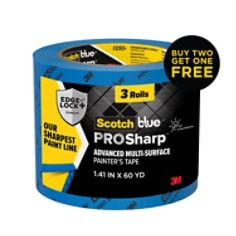 ScotchBlue PROSharp Painter's Tape 2093+-36AC3-P, 1.41" x 60 yd (36mm x 54.8m), 3 rolls per packk, B2G1 Promo