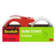 Scotch Sure Start Packaging Tape 3450S-21RD-3GC, 1.88" x 38.2 yd (48 mm x 35 m), 2 rolls and 1 dispenser