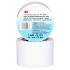 3M General Purpose Vinyl Tape 764, White, 3" x 36 yd, 5 mil, 12 roll per case,"dividually Wrapped Conveniently Packaged