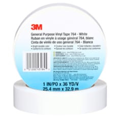 3M General Purpose Vinyl Tape 764, White, 1" x 36 yd, 5 mil, 36 roll per case,"dividually Wrapped Conveniently Packaged