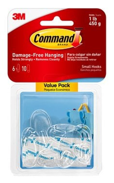 Command™ Clear Small Hooks, Value Pack 6 hooks, 10 strips, 17092CLR-6ES