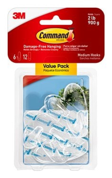 Command™ Clear Medium Hooks, 17091CLR-6ES