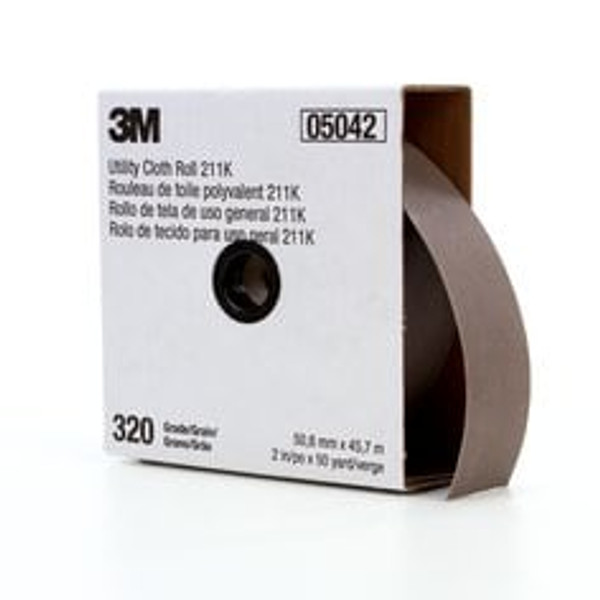3M™ Utility Cloth Roll 211K, 320 J-weight, 2 in x 50 yd, Full-flex, 5
ea/Case