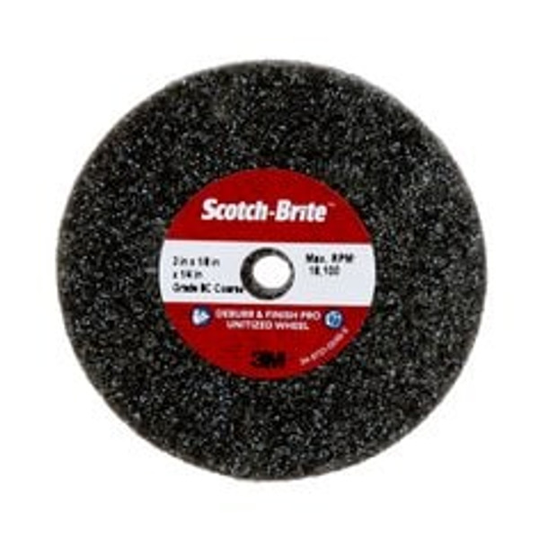 Scotch-Brite™ Deburr & Finish Pro Unitized Wheel, DP-UW, 8C Coarse+, 3 in x 1/8 in x 1/4 in, 40 ea/Case