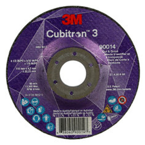 3M™ Cubitron™ 3 Cut and Grind Wheel, 90014, 36+, T27, 4-1/2 in x 5/32 in x 7/8 in (115 x 4.2 x 22.23 mm) ANSI, 10/Pack, 20 ea/Case