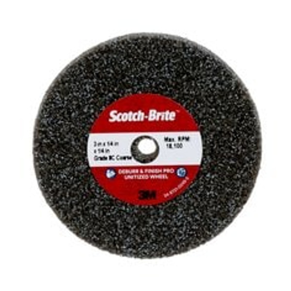 Scotch-Brite™ Deburr & Finish Pro Unitized Wheel, DP-UW, 8C Coarse+, 3 in x 1/4 in x 1/4 in, 40 ea/Case