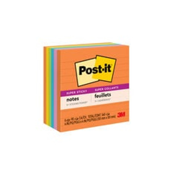 Post-it® Super Sticky Notes 675-6SSUC, 4 in x 4 in (101 mm x 101 mm), Energy Boost Collection, Lined, 6 Pads/Pack