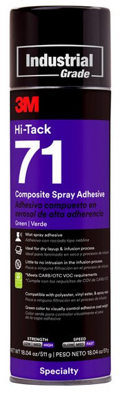 3M™ Hi-Tack Composite Spray Adhesive 71, Green, 24 fl oz (Net Wt 18.04
oz), 12 Can/Case