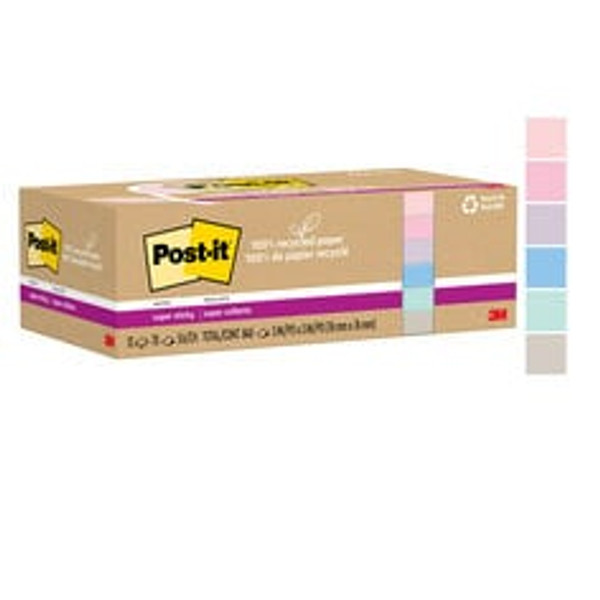 Post-it® Super Sticky Recycled Notes 654R-12SSNRP, 3 in x 3 in (76 mm x 76 mm)
