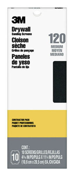 7100293046 3M Drywall Sanding Screens 99438, 4 3/16 in x 11 1/4 in, 120 grit, 10 screens/pk, 10 pks/cs