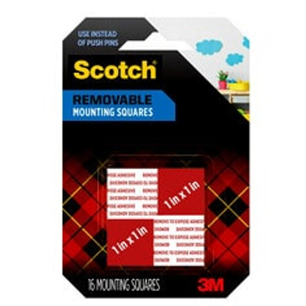 Scotch® Removable Double-Sided Mounting Squares 108S-SQ-16, 1 in x 1 in (2.54 cm x 2.54 cm) 16/pk