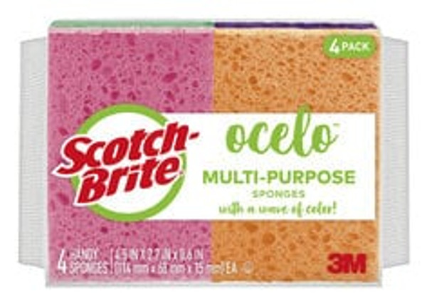 ocelo™ Scotch-Brite® Multi-Purpose Sponges 7274-10, 4.5 in x 2.7 in x 0.6 in (114 mm x 68 mm x 15 mm), 4 ea/pk, 10 pks/cs