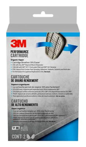 7100318130 3M Performance Cartridge Organic Vapor, 6001P2-DC, 2 pair/pack, 5 pack/case